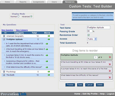 Screenshot of test builder interface