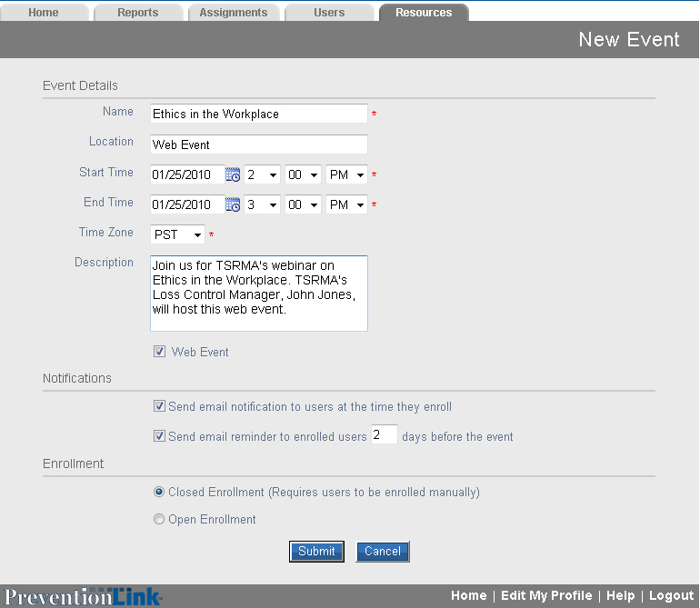 Custom activity showing test results
